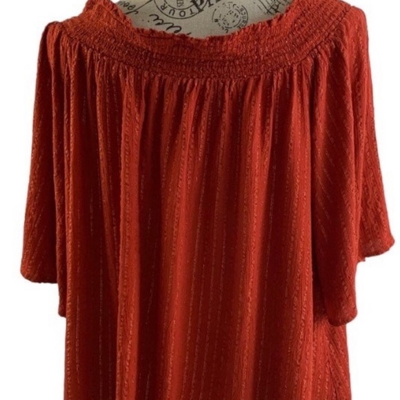 Crown & Ivy Blouse rust with gold threading elastic boat neck women’s XL - Picture 5 of 13